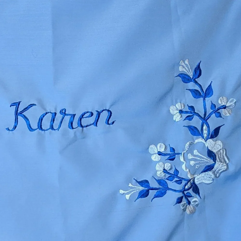 Vintage “Karen” Embroidered Pillow Case Sham‎ Funny Gift Joke Custom Blue